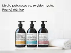 Trzy butelki naturalnego mydła potasowego z ceramidami marki Barwa. Poznaj jego wszechstronne zastosowanie w pielęgnacji skóry wrażliwej.