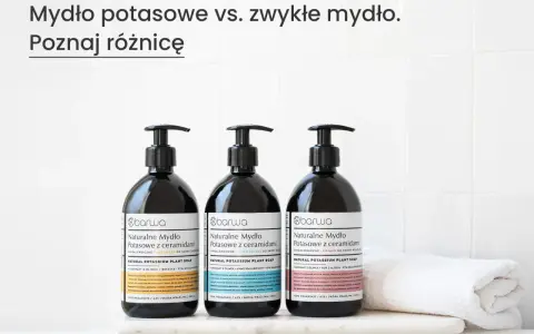 Trzy butelki naturalnego mydła potasowego z ceramidami marki Barwa. Poznaj jego wszechstronne zastosowanie w pielęgnacji skóry wrażliwej.