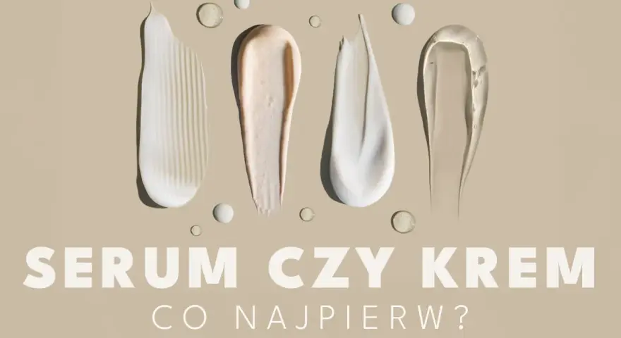 Smugi kremów i serum na beżowym tle. Czy na serum trzeba nakładać krem? Pytanie o kolejność aplikacji kosmetyków.