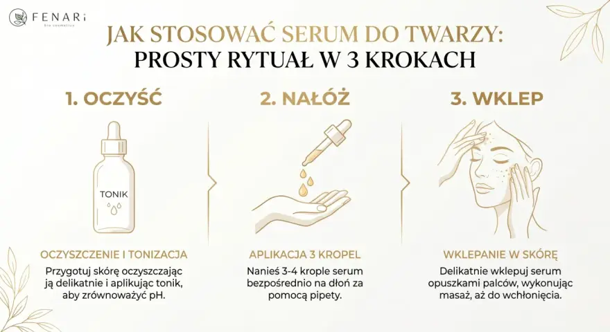Czy serum do twarzy można stosować codziennie? Tak, oto prosty rytuał: 1. Oczyść, 2. Nałóż, 3. Wklep.