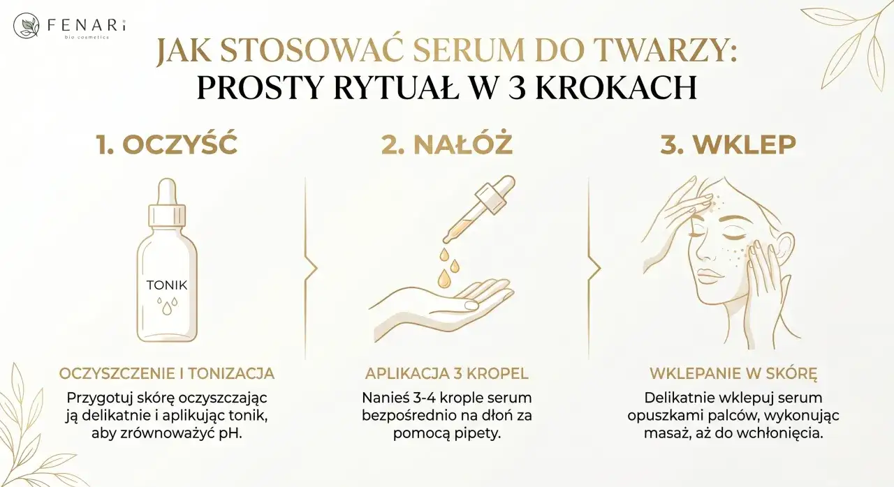 Czy serum do twarzy można stosować codziennie? Tak, ten prosty rytuał w 3 krokach pokazuje jak: oczyść, nałóż i wklep.